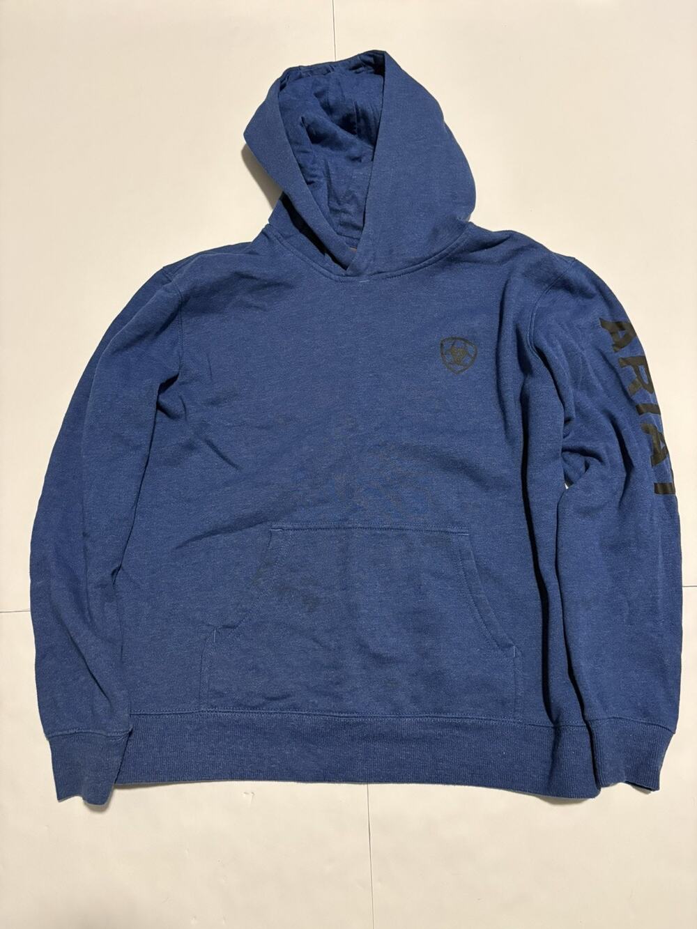Ariat Boys Large 14-16 Blue Pullover Hoodie Logo Sleeve Western Youth